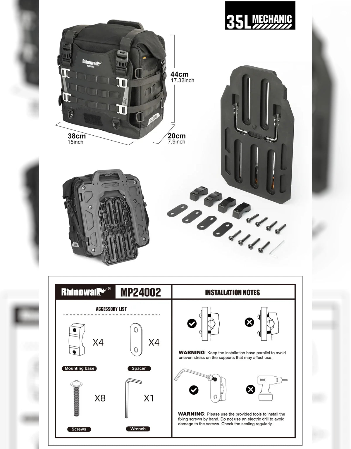 Rhinowalk 35L Mechanic Quick Release Pannier Bags (Pair)