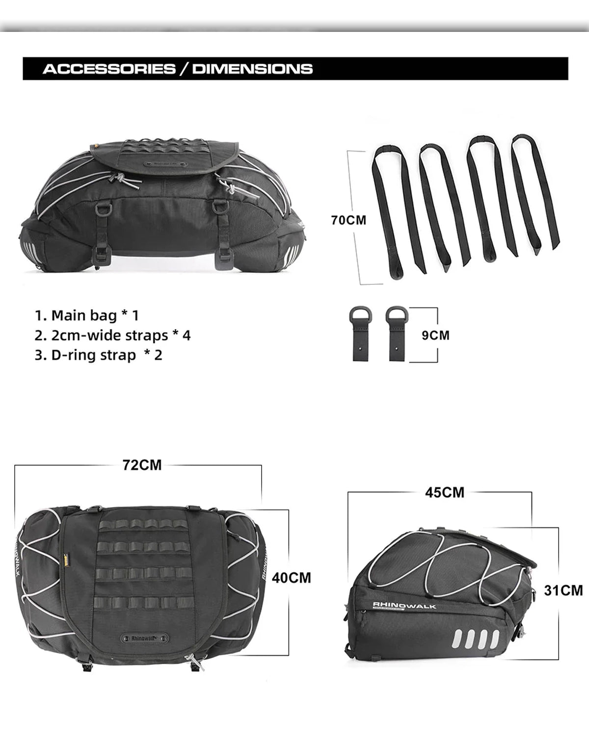 Rhinowalk Expandable Tail Bag 35-50L