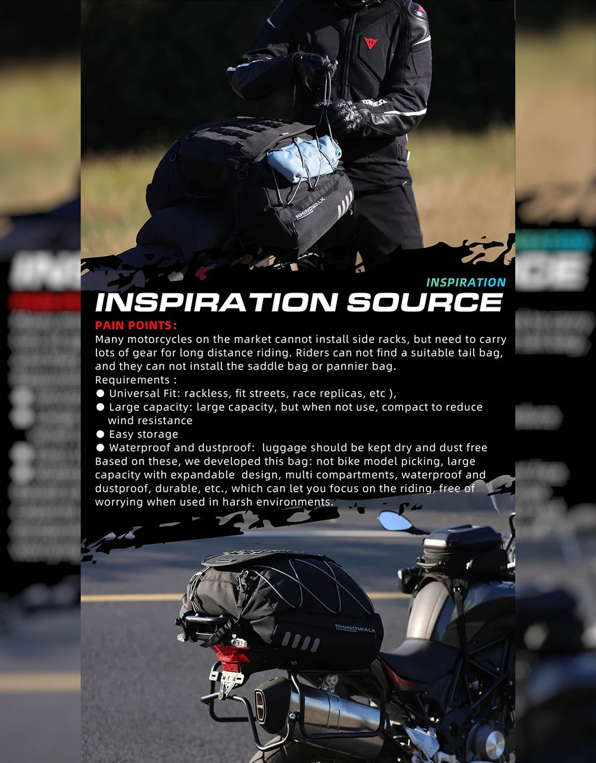 Rhinowalk Expandable Tail Bag 35-50L