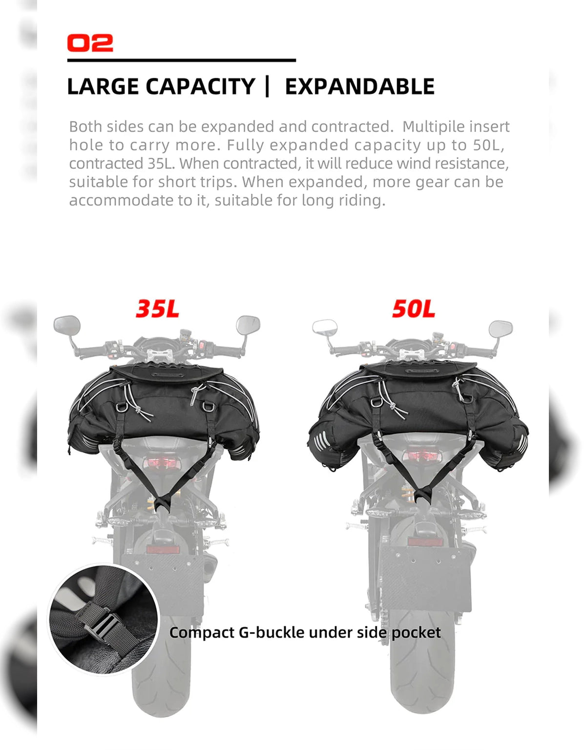 Rhinowalk Expandable Tail Bag 35-50L