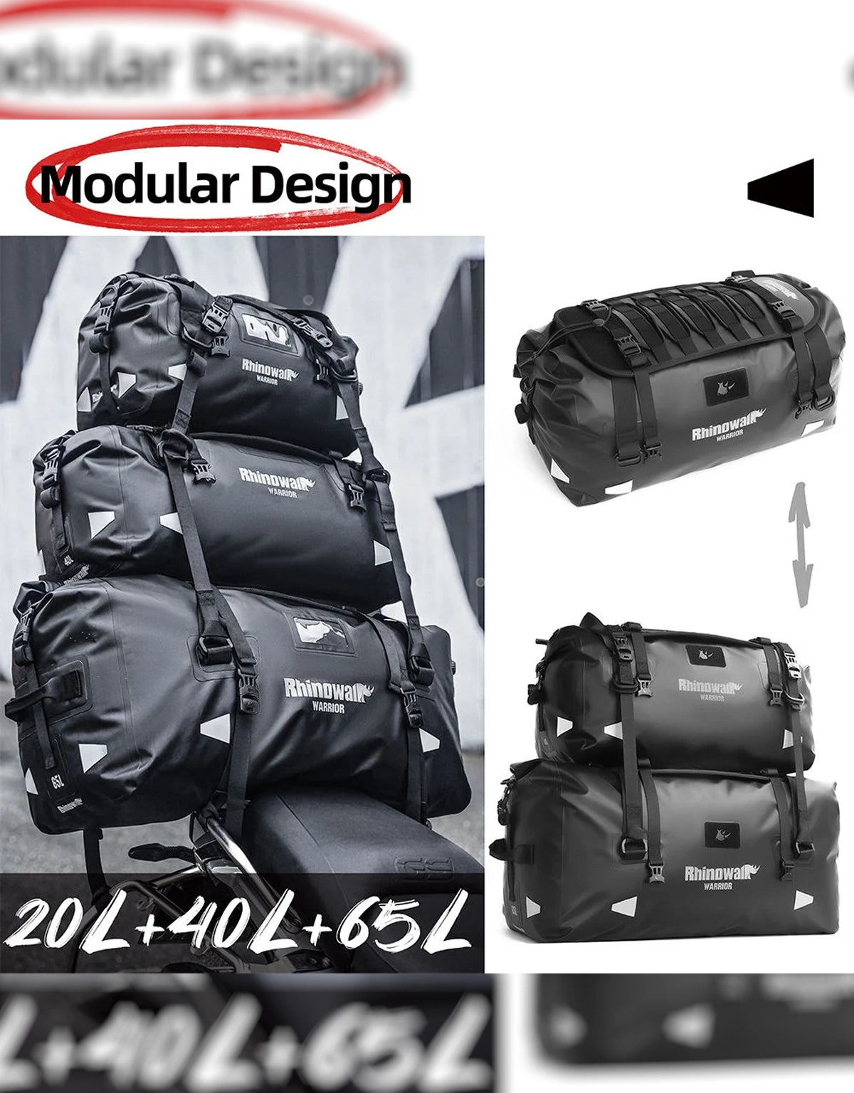 Rhinowalk Warrior Series 40L Waterproof Duffle Bag Black